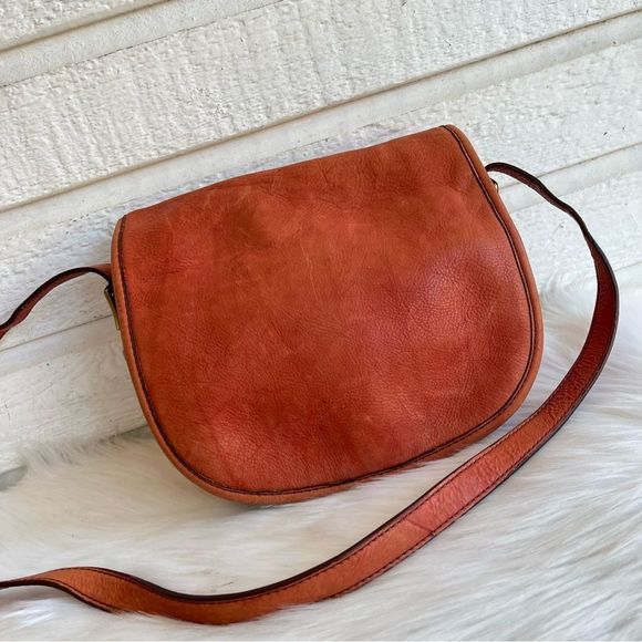 J. Crew Handbags - J.CREW Red Leather Saddle Bag Crossbody Flap Bag Distressed